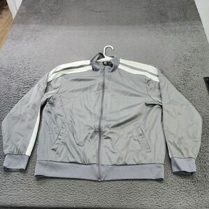 Starter Track Jacket Mens Large Gray Full Zip Stripe Athletic Training Mesh